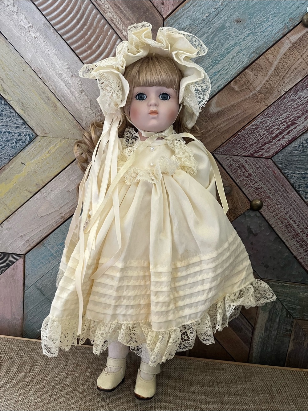 Porcelain Collector Doll in Cream Lace Dress - Classic Kids Toy